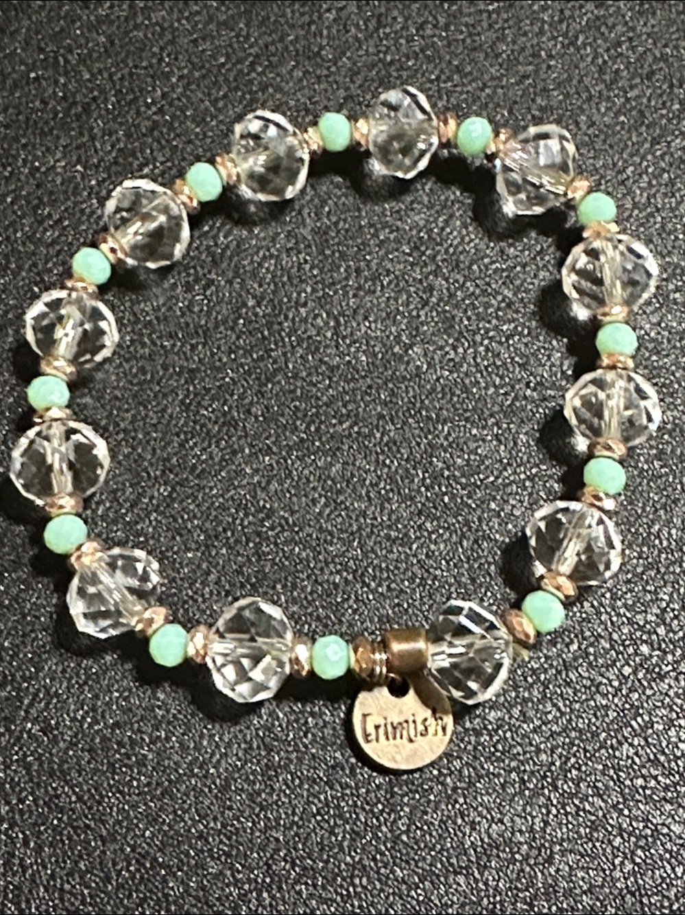Erimish Clear Faceted Crystal & Faceted Green Spacer Bead Stretch Bracelet